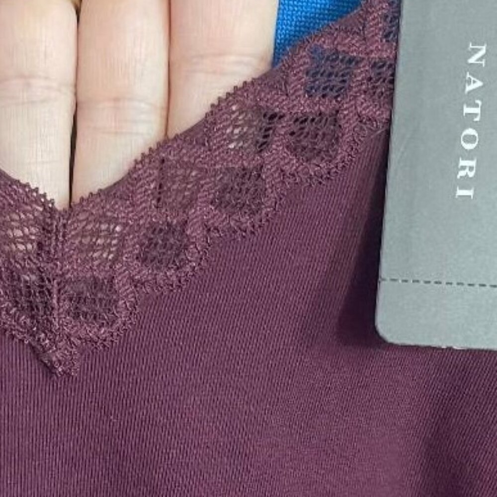 NWT $56 NATORI BLISS LACE TRIM CAMISOLE / CAMI TANK SIZE XL X - LARGE COLOR VINO - Picture 5 of 14